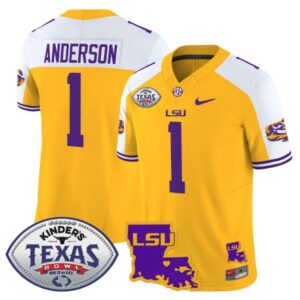 Aaron Anderson Jersey #1 LSU Tigers 2024 Texas Bowl Football Gold Alternate