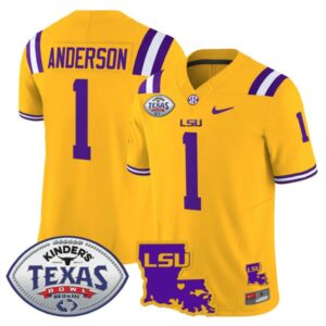 Aaron Anderson Jersey #1 LSU Tigers 2024 Texas Bowl Football Stitched Gold