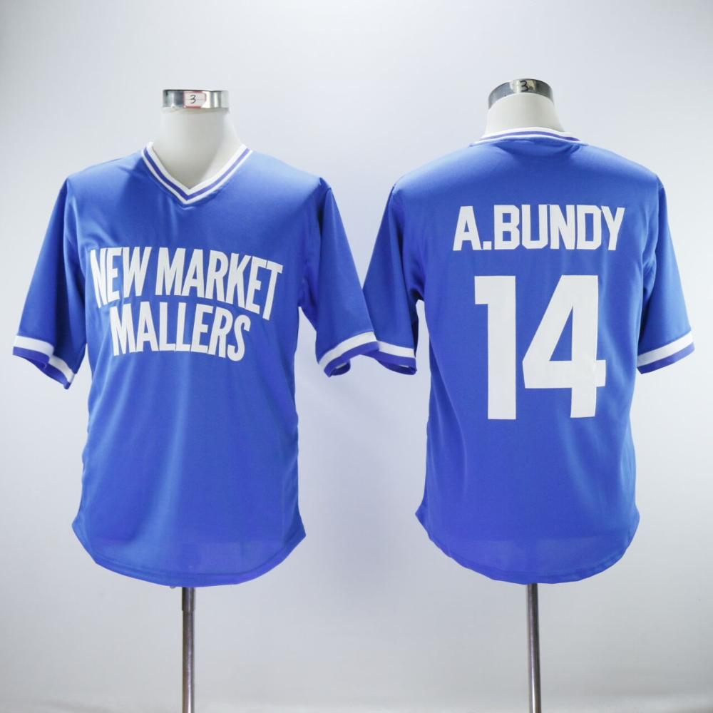 A.Bundy #14 New Market Mallers Movie Baseball Jersey Blue